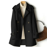 Klassischer Doppelreihiger Trenchcoat für Damen | Lässig – Schwarz