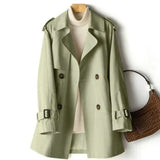 Trenchcoat Damen Kurz Elegant | Doppelreihig Klassisch – Grün