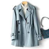 Trenchcoat Damen Kurz Elegant | Doppelreihig Klassisch – Blau