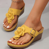 Floranya™ – Damen Plateau Sandalen mit Elegantem Blumendetail und Komfort – Gelb
