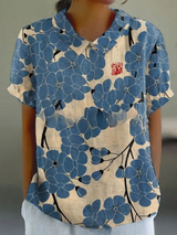 Damen Vintage Bluse mit Blumenmuster – Lässig & Elegant – Blau