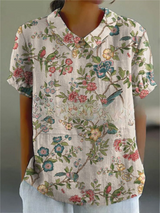 Damen Vintage Bluse mit Blumenmuster – Lässig & Elegant – Grau
