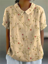 Damen Vintage Bluse mit Blumenmuster – Lässig & Elegant – Gelb
