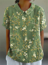 Damen Vintage Bluse mit Blumenmuster – Lässig & Elegant – Grün 2