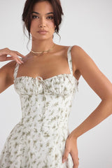 Elegantes Damen Sommerkleid – A-Linie, Midi, Schlitz – Grün/Weiß