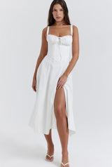 Elegantes Damen Sommerkleid – A-Linie, Midi, Schlitz – Weiß