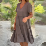 Luce | Fließendes Kleid mit V-Ausschnitt – Grau