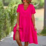 Luce | Fließendes Kleid mit V-Ausschnitt – Rosa