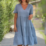 Luce | Fließendes Kleid mit V-Ausschnitt – Blau
