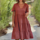 Luce | Fließendes Kleid mit V-Ausschnitt – Braun - Ausverkauft