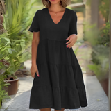 Luce | Fließendes Kleid mit V-Ausschnitt – Schwarz