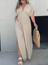 Tara | Maxikleid mit V-Ausschnitt – Beige