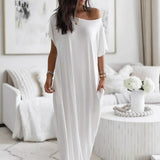 Daphne™ Maxikleid mit weitem Ausschnitt und Seitentaschen – Weiß
