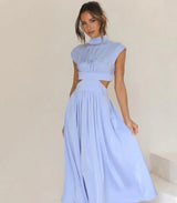 Damen Kleid | maxi Länge mit offenen Seitenpartien – Hellblau