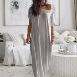 Daphne™ Maxikleid mit weitem Ausschnitt und Seitentaschen – Grau