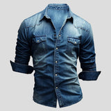 Cedric | Herren Denim-Hemd in Vintage-Optik – Dunkel Blau