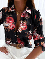 Franziska | Atmungsaktive Elegante Sommerbluse – Schwarze rosa Blumen