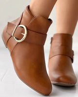 Liora – damenstiefel aus leder mit schnalle – Braun