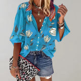 Fedressa – Vielseitige Bluse mit Blumenmuster – Blau