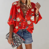 Fedressa – Vielseitige Bluse mit Blumenmuster – Rot