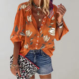 Fedressa – Vielseitige Bluse mit Blumenmuster – Orange