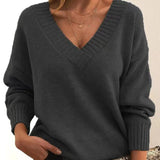 Mordane – Eleganter Langarm Pullover Mit V-Ausschnitt – Dunkelgrau