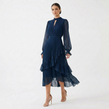 Kiana - Skulpturales Plissee-Abendkleid – Marineblau