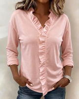 Maeryn - Premium Rüschen-Shirt mit V-Ausschnitt – Pink