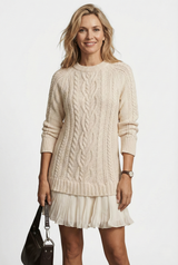 Dilin – Strickkleid Mit Zopfmuster – Beige