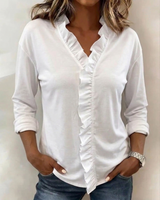 Maeryn - Premium Rüschen-Shirt mit V-Ausschnitt – Weiß