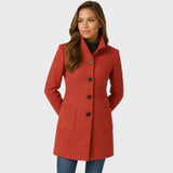 Ellarose – Eleganter Wollmantel Mit Knopfleiste – Rot