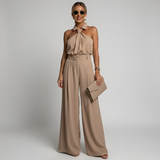 Ava | Neckholder Kragen Jumpsuit – Khaki