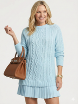 Dilin – Strickkleid Mit Zopfmuster – Blau