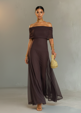 Briallen - Schulterfreies Softtouch-Kleid – Braun