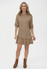 Dilin – Strickkleid Mit Zopfmuster – Khaki