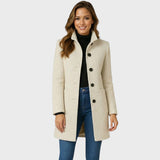 Ellarose – Eleganter Wollmantel Mit Knopfleiste – Beige