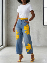 Sophia - Elegante Blumenhose – Gelb