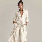 Ingeborg | Damen Jumpsuit Leinen Gürtel Hemdkragen – Leinen Overall Gürtel 2026 – Weiß