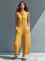Zeria - Fließender Leinen-Jumpsuit – Gelb
