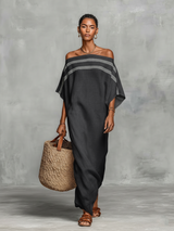 Minimalistisch Leinen Maxi Kleid – Dunkelgrau