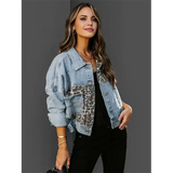 Jeanina Denim-Jacke mit Leoparden-Akzenten – Blau