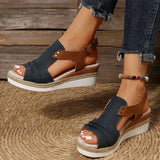 Tara - Sandalen mit Keilabsatz – Navy blau