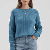 Gerippter Langarm-Pullover - Mayra – Blau