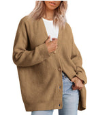 Gestreifte Strickjacke Damen mit entspannter Silhouette – Khaki