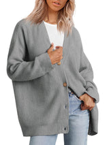 Gestreifte Strickjacke Damen mit entspannter Silhouette – Hellgrau