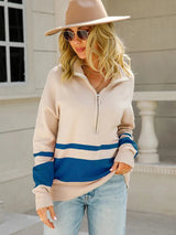Gestreifter Damenpullover mit Retro-Charme – Blau