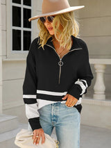 Gestreifter Damenpullover mit Retro-Charme – Schwarz