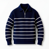 Gestreifter Halbzip-Jumper mit maritimem Charme – Marineblau