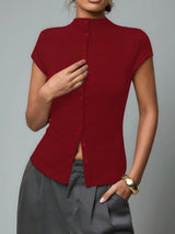 Taillierte Button-Up-Bluse – Aria – Rot