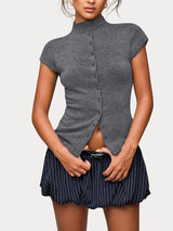 Taillierte Button-Up-Bluse – Aria – Grau